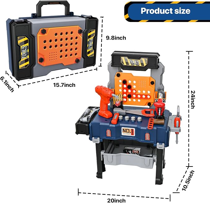 MUGEYMYD Kids Tool Bench Set with Electric Drill and Realistic Tool, Pretend Play Construction Workbench Toys for Toddlers, Build a Kids Tool Workshop Set for Boys and Girls, Ages 3-8.