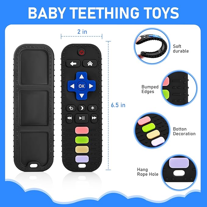 Teething Toy for Baby 3 6 12 18 Months, Realistic Remote Control and Mobile Phone Baby Teether Toy, Baby's Chew Toys, Food Grade Silicone Teething Toys for Infants, BPA Free, for Babies Gum Relief