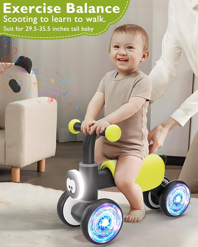 Colorful Glow Wheel Toddler Balance Bike,Baby Toys for 1 Year Old Boy Girls,12-24 Months Baby Balance Bike with Soft Music Cute Animal Sound,1st Birthday Gifts