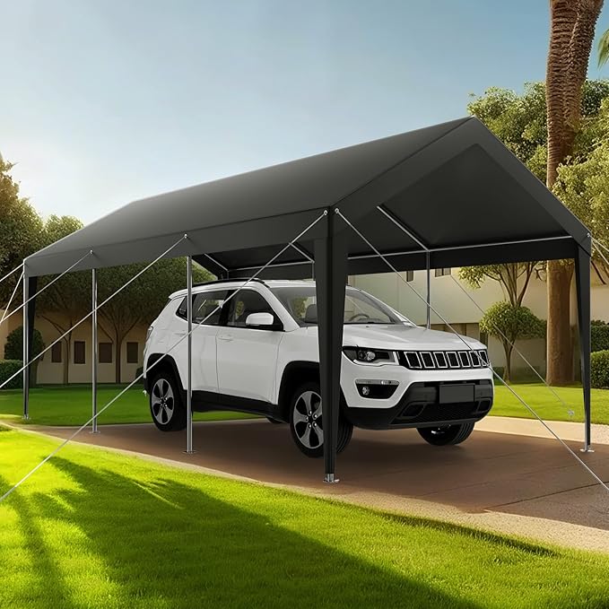 VEVOR Carport, 10 x 20 FT Outdoor Car Canopy, Potable Carport, Heavy Duty Galvanized Car Shelter, UV-Resistant & Water-Resistant, All-Season Protection, Storage Shed for Car Boat Motorcycle Grey