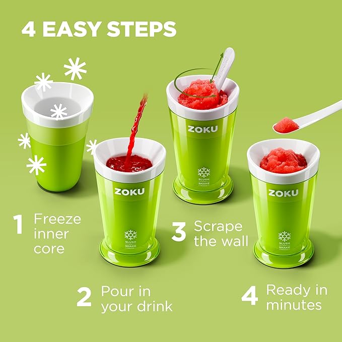 ZOKU Original Slush and Shake Maker, Slushy Cup 2 Pack for Quick Frozen Homemade Single-Serving Slushies, Fruit Smoothies, and Milkshakes in Minutes, BPA-free, Red/Blue Set of 2
