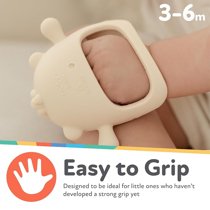 Nuby Silicone Wrist Teething Mitten - Baby Teether Ring - 3+ Months - Coral Bear