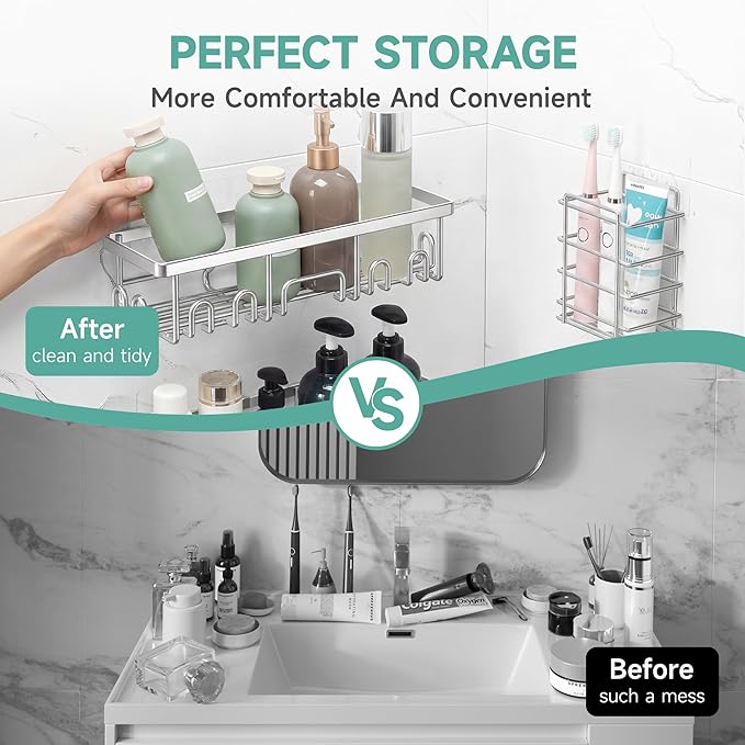 Veken Shower Caddy 6-Pack, Family Choice Award Winner, Large Wall Mounted Shower Rack, Bathroom Shelves Over Toilet, Organizer Storage Accessories with Soap Dish&Toothbrush Holder