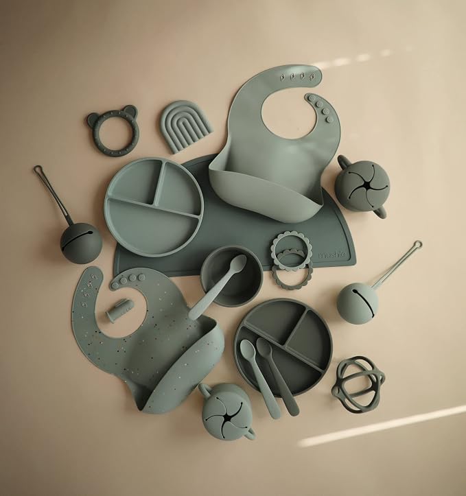 mushie Silicone Baby Teether Toy | Bear (Dried Thyme)