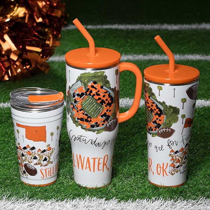 Swig Life 32oz Straw Tumbler, Travel Coffee Tumbler with Lid, Cup Holder Friendly Travel Coffee Mug, Stainless Steel, 32 oz Reusable Insulated Coffee Mug (Saturdays In Stillwater)