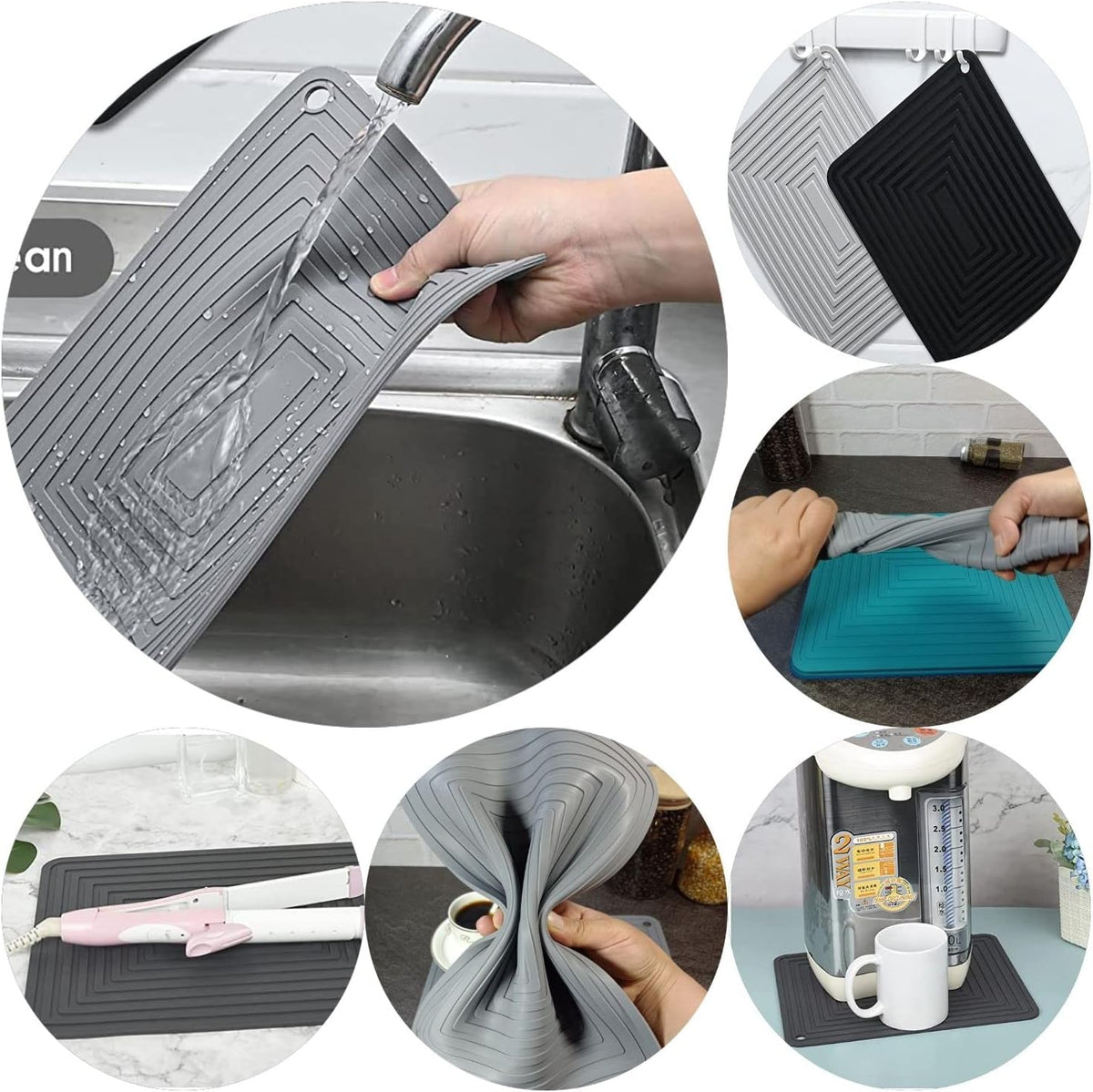 Silicone Trivets Mats Set, 9 x 12 Inches Trivets for Hot Pots and Pans, Grey Silicone Hot Pads for Kitchen, Multi-Purpose Heat Resistant Pot Holders 2 Pack