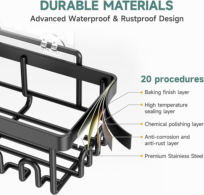 Veken 5-Pack Rustproof & Waterproof Shower Caddy 5-Pack, No Drilling Adhesive Corner Shower Shelves, Rack For Inside Shower, Large Bathroom Organizer Storage Accessories, Ideal for Home&Kitchen, Black