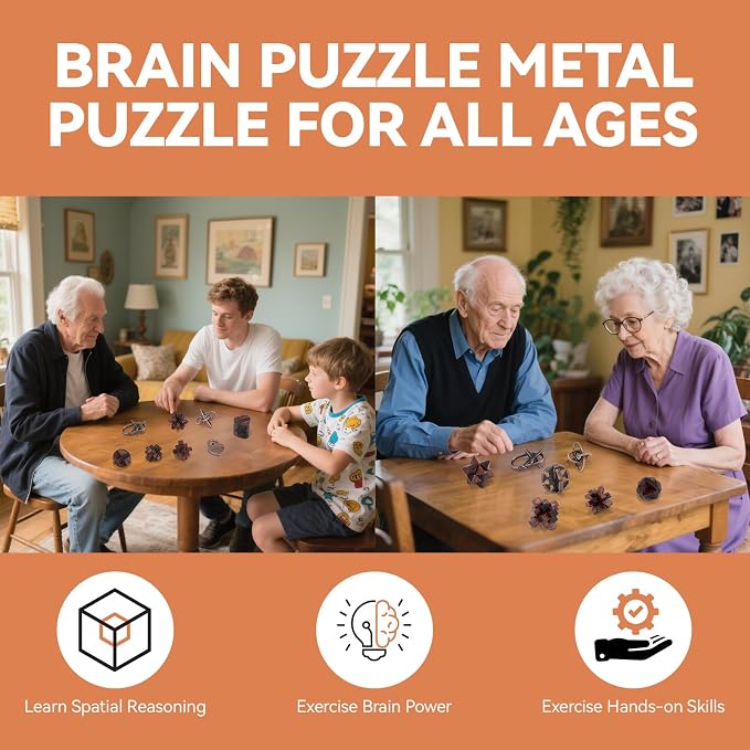 8 Pcs Brain Teaser Puzzles for Adults Teens - Metal Puzzles 3D Puzzle Game Toys for Adults Teens - Wooden Unlock Interlocking Puzzle Adult IQ Education Smart Toys