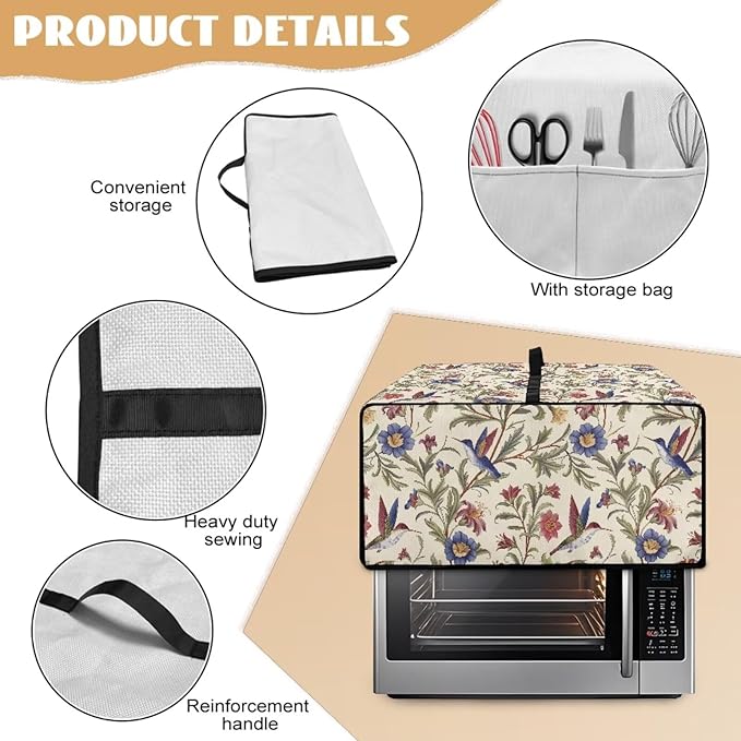 Countertop Convection Oven Cover Dust Protection Air Fryer Toaster Oven Covers for Home Kitchen Decorations 18.5 x 22.5 x 13 Inches, L, Hummingbird Floral Leaf