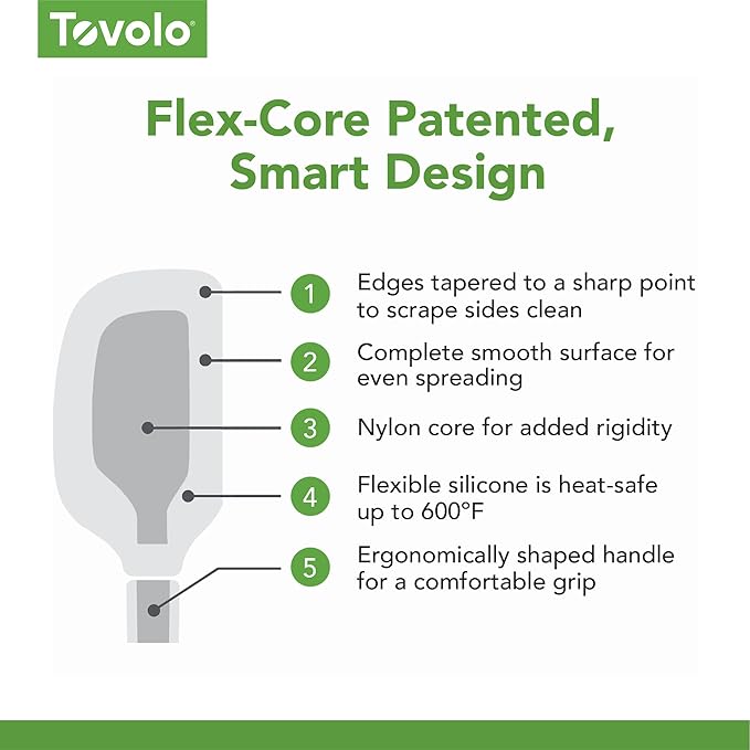Tovolo Flex Core 5 Piece Silicone Spatula Set Heat Resistant All Silicone Utensils Include Non Stick Spatula Spoonula Jar Scraper, Dishwasher Safe BPA Free Spatulas for Baking Mixing, Pink Sorbet