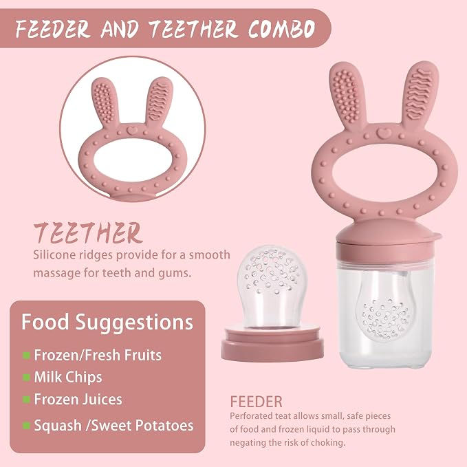 Easter Bunny Baby Breastmilk Popsicle Molds & Baby Fruit Feeder,Food Freezer Tray Storage Containers, Silicone Teething Pacifier Feeder and Teether for Babies,Gifts for Boys and Girls-Purple
