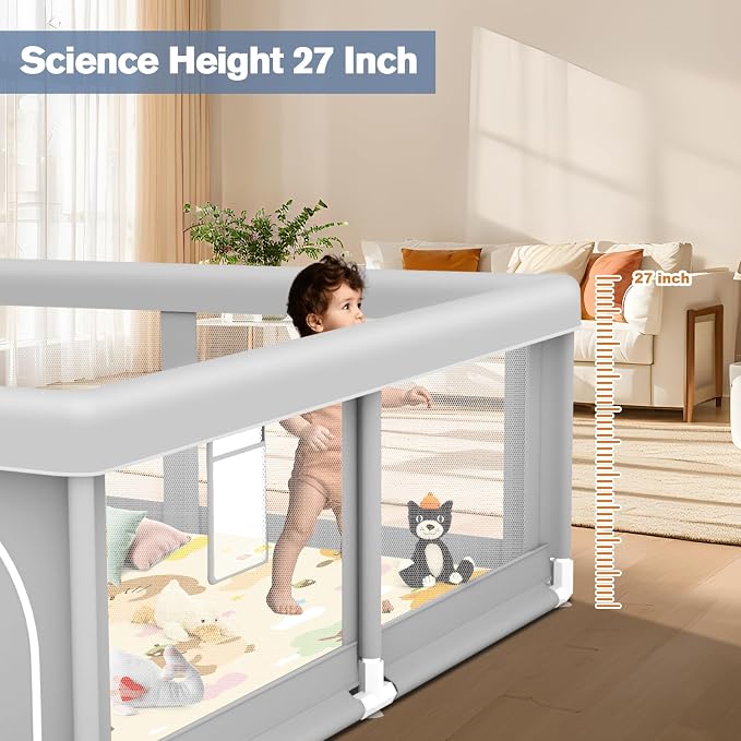 Baby Playpen with Mat, 50 x 50 inch, PlayPen for Babies and Toddlers, Play Yards Indoor & Outdoor, Sturdy Safety Play Pen with Soft Breathable Mesh, Baby Fence