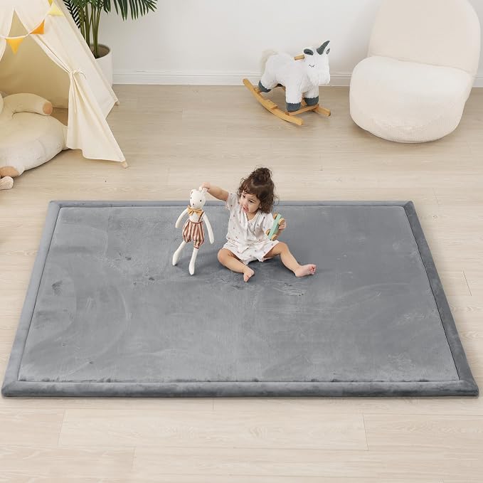 1.5" Thick Padded Baby Play Mat for Floor Tummy Time, Pro Soft Foam Activity Playroom Playmats, Easy Care with Non-Slip Safe for Infant Toddler Kids Crawling 39"x 59" (Dark Grey)