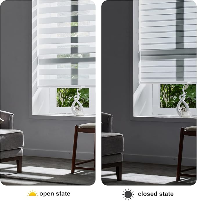 Persilux Cordless Zebra Blinds for Windows (35" W X 72" H, White) Free-Stop Dual Layer Roller Windows Shades for Day and Night, Light Filtering Sheer Shades for Home, Bedroom, Easy to Install