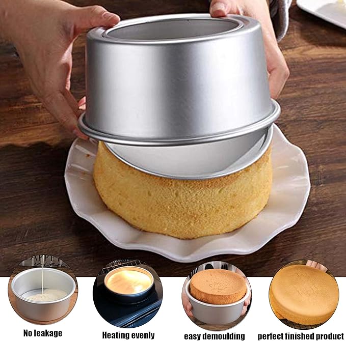 EXGOX 2 Pack 7-Inch Non-Stick Deep Aluminum Round Cake Pan With Removable Bottom For Wedding/Birthday/Christmas Cake Baking Round Cake Tin Set With Loose Base