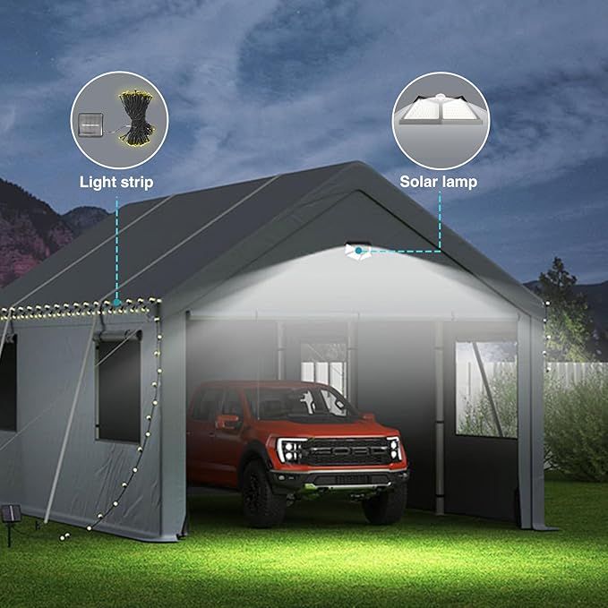 Heavy Duty Carport Canopy 12x20FT,Extra Large Portable Car Tent Garage with Roll-up Windows and All-Season Tarp Cover,Removable Roof&Side Wall for Car,SUV,Boats&Truck Shelter Logic Storage