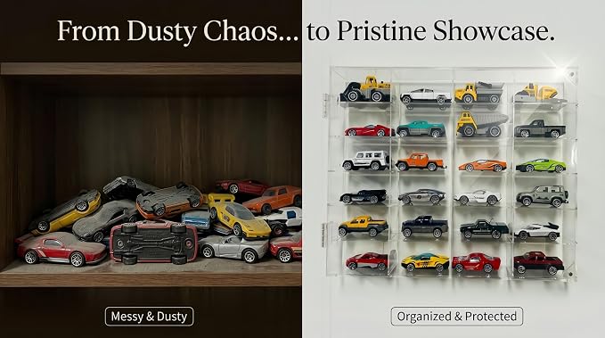 2 Pack Display Case for Hot Wheels - Acrylic Showcase & Storage Organizer - No Assembly Required for NASCAR Matchbox, Collectible Cars & Model Vehicles