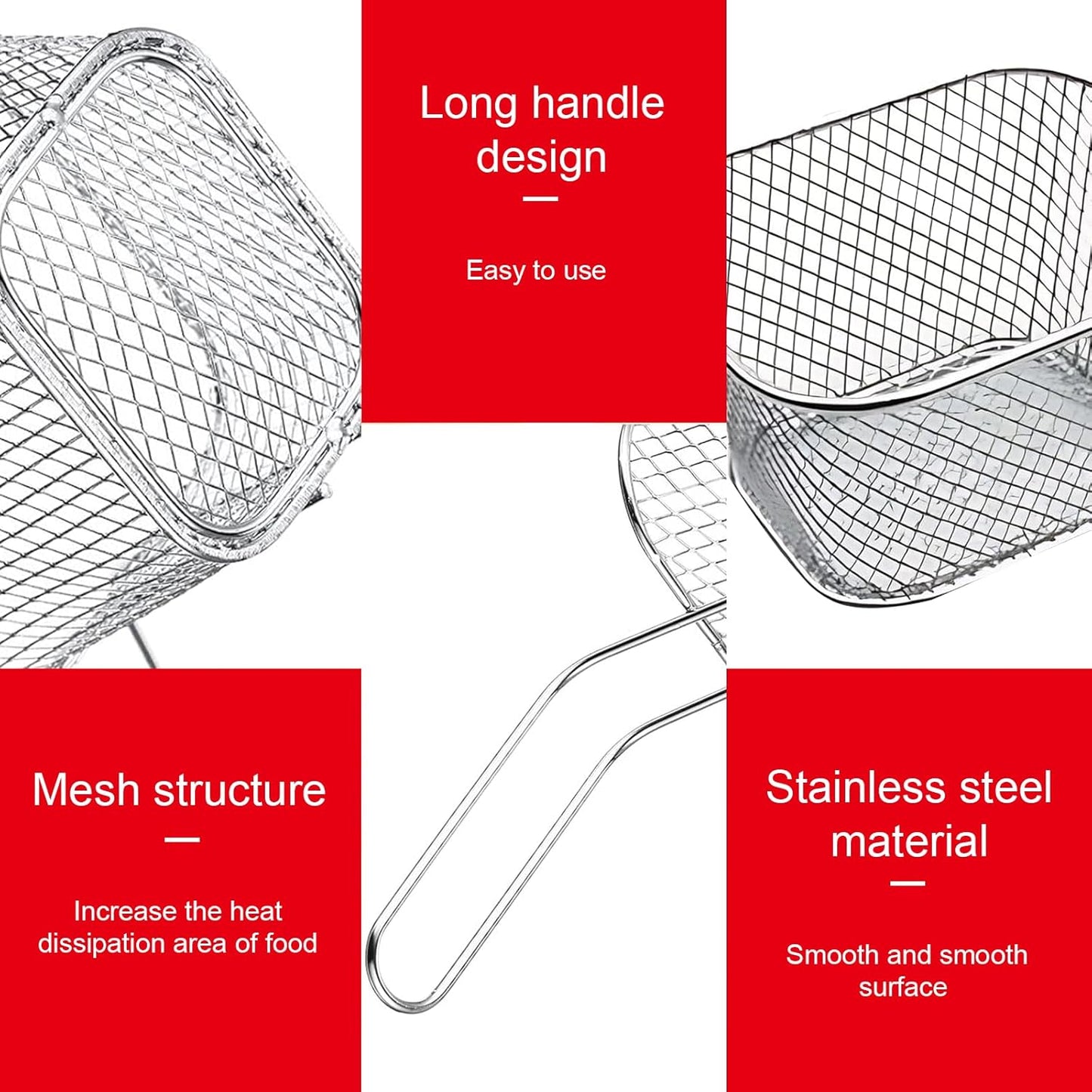 8 Pcs Mini Square Fry Baskets, 4.13×3.3×2.5inch Stainless Steel Fry Basket with Handle Steel French Fry Chip Basket French Fries Desk Food Presentation Mesh Basket Kitchen Cooking Tool