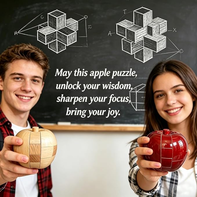 Brain Teasers Wooden Apple Puzzles for Adults - Challenging 3D IQ Logic Games for Teens 14+, Stress Relief Desk Toys & Office Decor, Unique Gifts for Women,Men,Grandparents (Red)