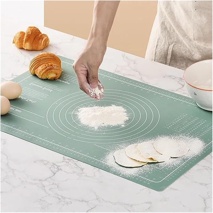 Silicone Measuring Kneading Pad Set Household Rolling Pin Dough Large Thick Non-slip Non-stick Bottom Baking Tool(Scraper green)