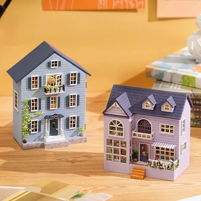CUTEROOM Dollhouse Miniature with Furniture, DIY Wooden Dollhouse Kit Plus LED Lights, Creative Room for Valentine's Day Gift Idea (D031)