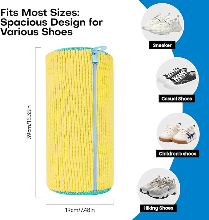 Shoe Washing Machine Bag: Laundry Shoe Bag for Washer and Dryer - 2pc Reusable Shoe Cleaning Bag for Sneaker Tennis Shoes Unstain Cleaner Kit (Yellow 2pcs)