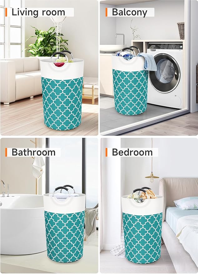 Large Laundry Basket Laundry Hamper Bag Washing Bin Clothes Bag Collapsible Tall with Handles Waterproof Travel Bathroom College Essentials Storage for College Dorm, Family (Green) 82L