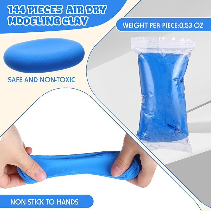 WinnerWhy 144 Pcs Total 76oz Air Dry Clay Soft Non-Toxic Molding Clay for DIY Arts Craft Sculpting Molding Projects Rewards Supplies (Blue)