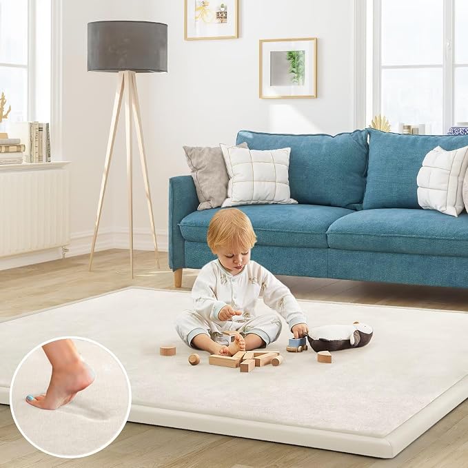 Baby Play Mat for Floor Nursery Rug Muscle Mat Area Rug Playroom Rug 71"x79" Playpen Mat Elastic Foam 1.3" Thick Crawling Mat for Babies,Toddlers, Infants, Kids,Cream