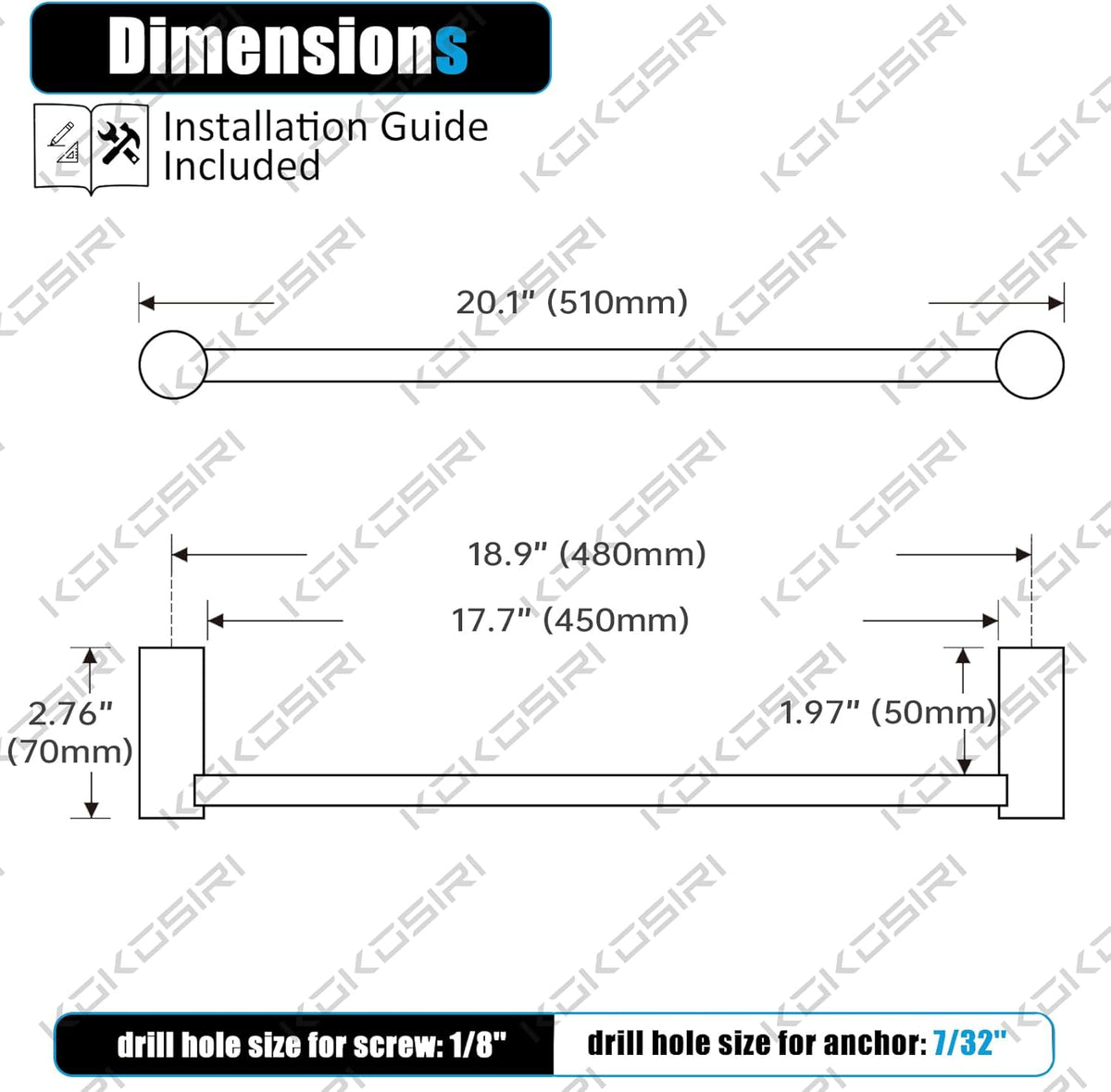 KOKOSIRI Bath Towel Bar 20-Inch Hand Towel Holder Single Rail for Lavatory and Bathroom Wall Mounted Oil Rubbed Bronze Stainless Steel, B4007ORB-L20