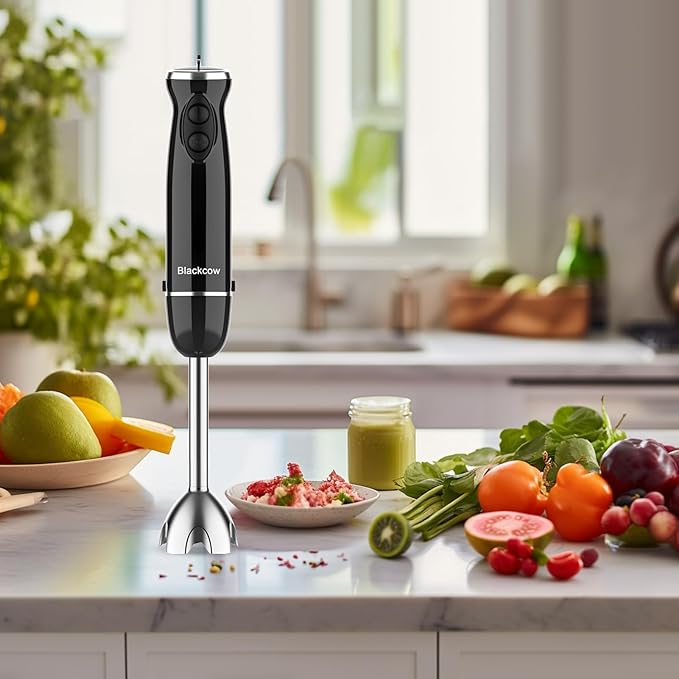 Blackcow Immersion Blender Handheld,500W Electric Hand Blender,Electric Hand Mixer with 12-Speed&Turbo,Extra Quiet Hand Blender for kitchen,Smoothie,Soup,Baby Food,Puree.Black