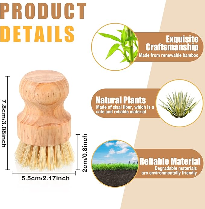 Nuenen 100 Packs Bamboo Dish Scrub Brushes Wooden Scrubbers Set Kitchen Dishwashing Scrubber with Natural Sisal Bristles for Iron Pot Pan Sink(Sisal)