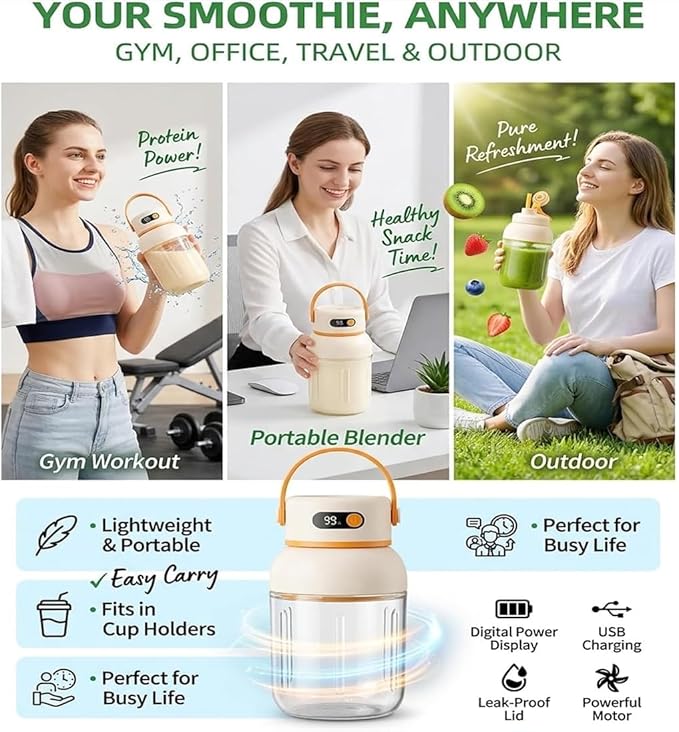 Portable Electric Juicer Cup with Zero Cord Hassle, Fresh Juicer Portable Blender with Digital Display, Leakproof USB-C Rechargeable Personal Blender for Home, Travel, Easy Clean (2a,800ml)