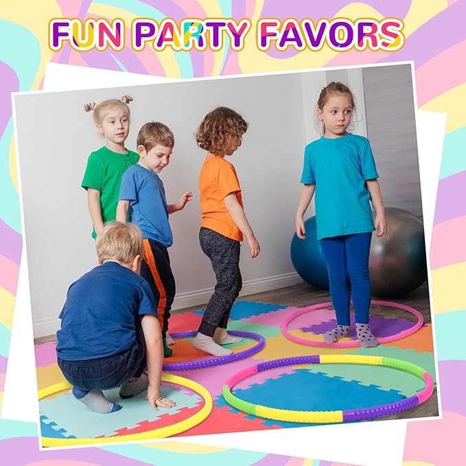 Sratte 12 Pcs Toy Hoop for Kid Detachable Adjustable Toy Hoop Colored Hoop Exercise Ring Plastic Circle for Kid Teen Gymnastics Dog Agility Equipment, Require Self Assembly(Fresh Color, 28 Inch)