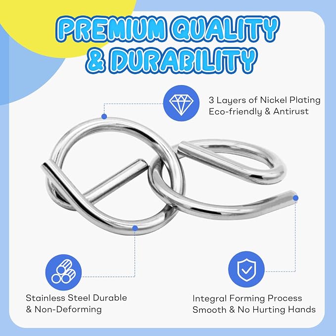 Metal Brain Teaser Puzzles Ring Educational Toys, Steel IQ Games Physics Mind Metal Puzzles for Adults, Unlock Interlock Game, Brain Teaser Puzzle for Party Favor Kids (B)