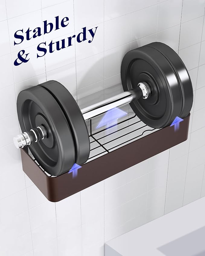 Kitsure Shower Caddy - 2 Pack Adhesive Shower Organizer, Rustproof Metal Shelves, No-Drill Bathroom Organizers and Storage, Brown, Large