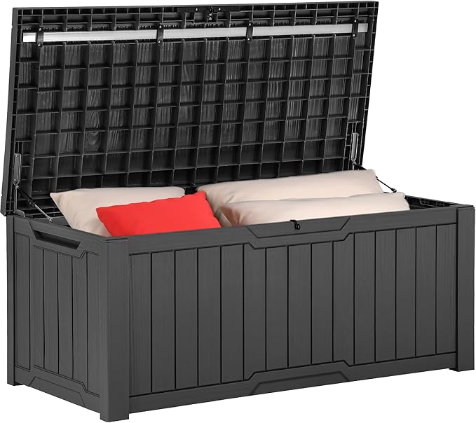 YITAHOME 120 Gallon Outdoor Storage Deck Box, Large Resin Patio Storage for Outdoor Pillows, Garden Tools and Pool Supplies, Waterproof, Lockable, (Dark Grey)