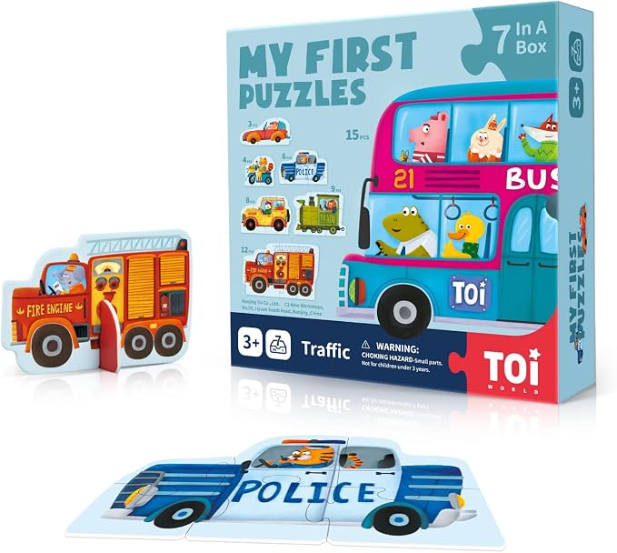 Toi 6 Packs Large Piece Toddler Jigsaw Puzzles for Kids Aged 2.5+, Animal Shaped Floor Puzzles for Beginner, Preschool Learning Game for Boys Girls, Traffic