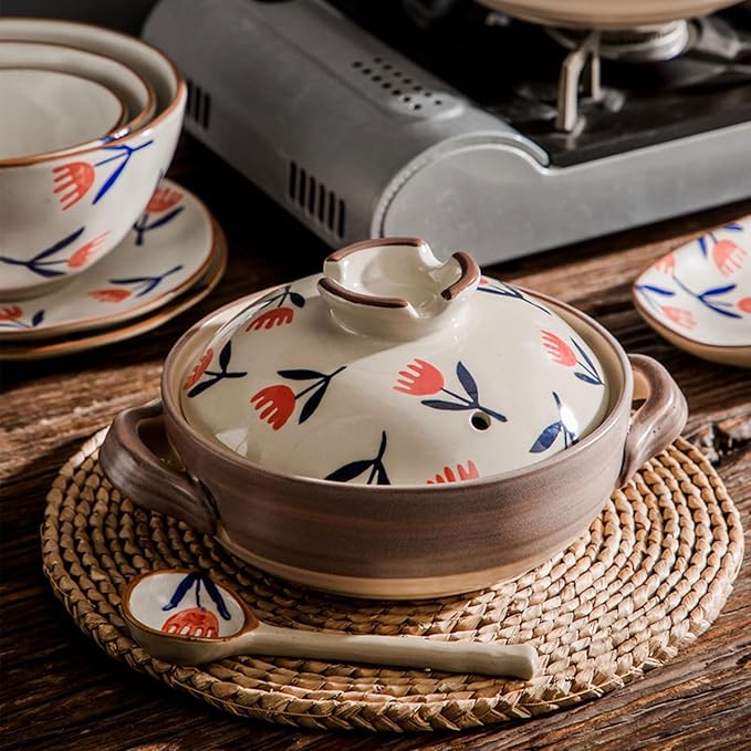 Ceramic Casserole, Japanese Clay Pot Donabe Stone Rice Pot With Lid, Earthen Pot Stockpot Ceramic Casserole Cooker Healthy Cookware Stove Pot Soup Hot Pot(Color:A)