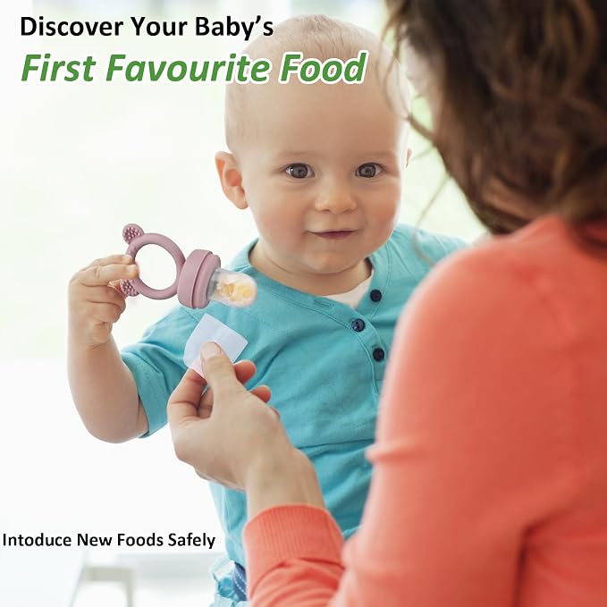 Silicone Baby Fruit Food Feeder & Mini Freezer Nibble Tray, Breastmilk Popsicle Molds for Baby Teething Relief, BPA Free Silicone Teething Toys Feeder for Safe Infant Self Feeding, Extra Food Pouches