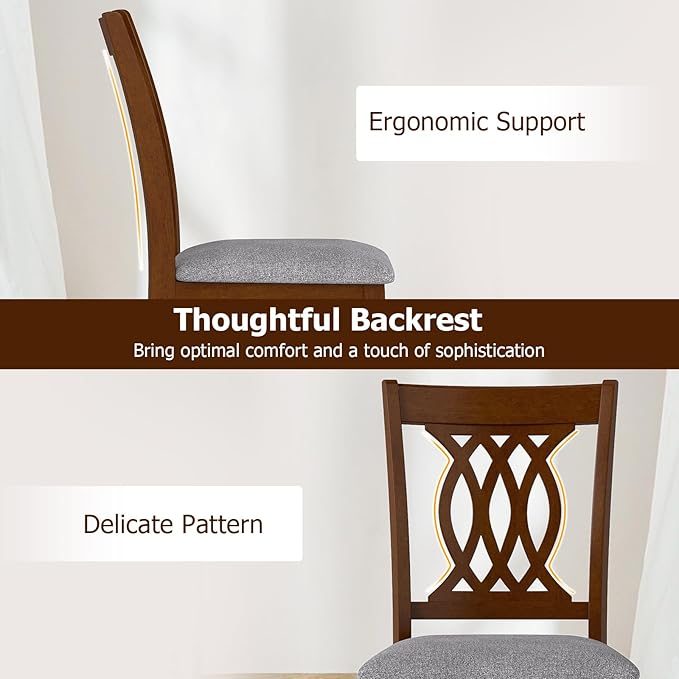 Giantex Upholstered Dining Chairs Set of 4, Farmhouse Fabric Side Chairs w/Cushioned Seats, Patterned Backrests, Sturdy Rubber Wood Frames, Wooden Accent Chairs for Kitchen, Dining Room