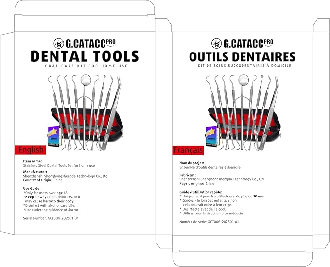 G.CATACC 10 Pack Dental Tools, Professional Plaque Remover for Teeth Cleaning Tools Set, Stainless Steel Hygiene Kit with Dental Pick Tooth Scraper Plaque Tartar Remover Tongue Cleaner - with Case