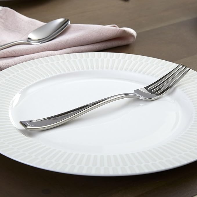 Oneida Silverware Set For 12, Moda 65-Piece Fine Flatware Set with Serving Utensils, Service For 12, 18/10 Stainless Steel, Dishwasher Safe For home, Knives Spoons and Forks Set (Silver, 65 pieces)