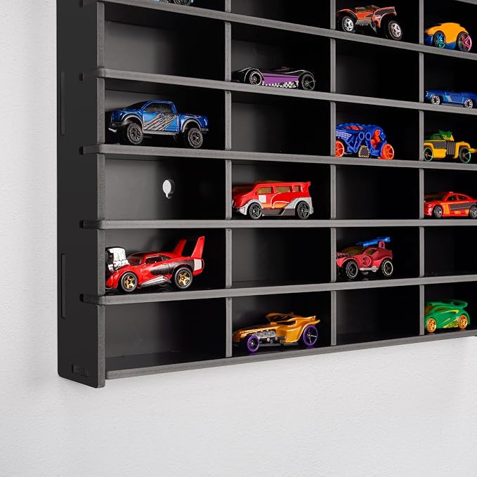 Krafetto 2 Pack Toy Car Display Shelf, Holds 80 Diecast 1/64 Toy Cars, Wall Mount Model Car Storage Organize Case, Black
