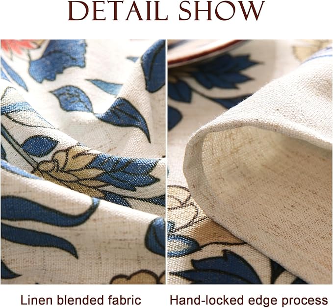 patdrea Designer Blue Tablecloth for Rectangle Table,Vintage Linen with Leaves and Floral Pattern Tablecloths,Farmhouse Decor Cover for Kitchen Dining Christmas,Thanksgiving,63"x87"-Ivar a