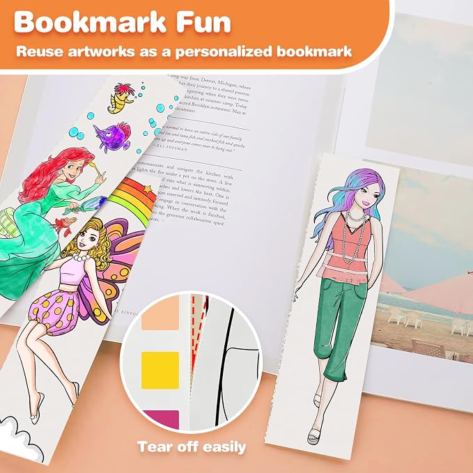 ZHOC Paint with Water Coloring Books for Kids, Pocket Mess Free Watercolor Painting Sets for Kids Ages 3 4 5 6 7 8+, Water Color Paint Set Arts and Crafts Gift for Boys Girls, Fashion Girl