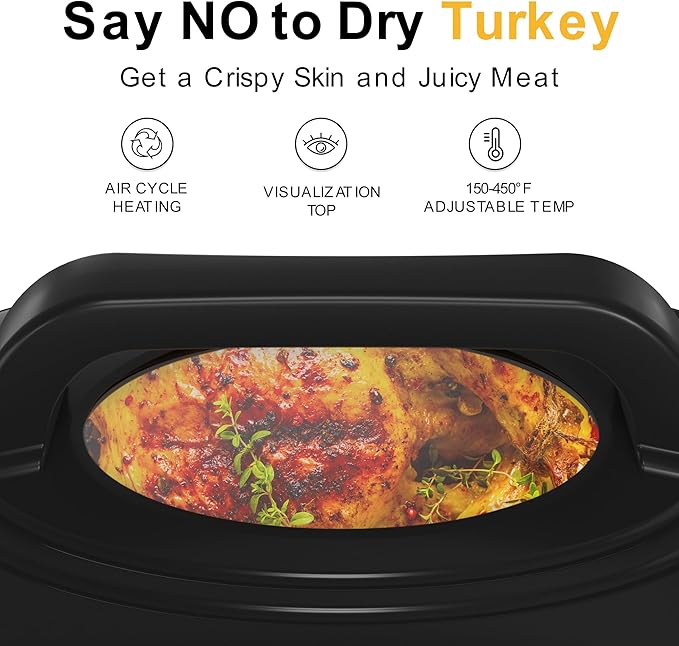 28 Quart Electric Roaster Oven with Visible & Self-Basting Lid, Large Turkey Roaster with Defrost Warm Function, Adjustable Temperature, Removable Pan Rack, Stainless Steel, Black
