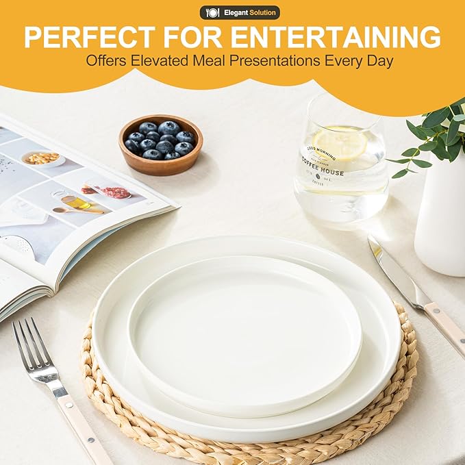 EWFEN Plates and Bowls Sets, 24 Pieces Ceramic Dinnerware Set for 8, Stoneware Dishware Dishes Set, Scratch Resistant Dishes Set, Dishwasher & Microwave Safe, White