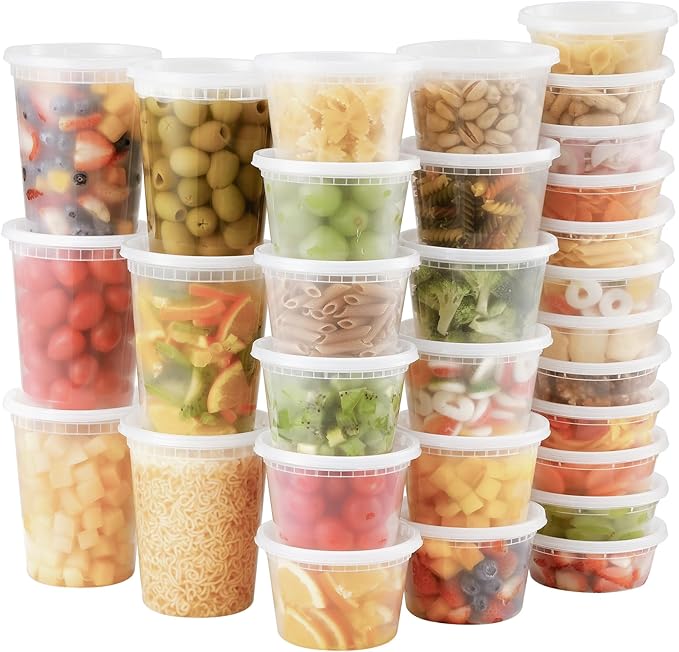 AOZITA 48 Sets Plastic Deli Containers With Lids, 8 oz 16oz 32oz Variety pack, Airtight Food Storage Containers, Freezer/Dishwasher/Microwave Safe, Soup Containers For Takeout Food Storage
