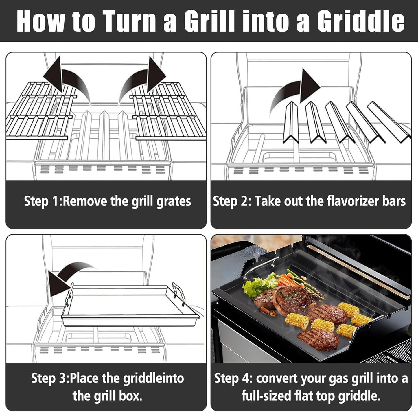 Full Size Griddle with Handles for Kitchen Aid 740-0781 720-0856, Flat Top Grill Insert Replacement for KitchenAid 730-0336D 720-0856V Nexgrill 720-0856 740-0781, Carbon Steel, Non-stick